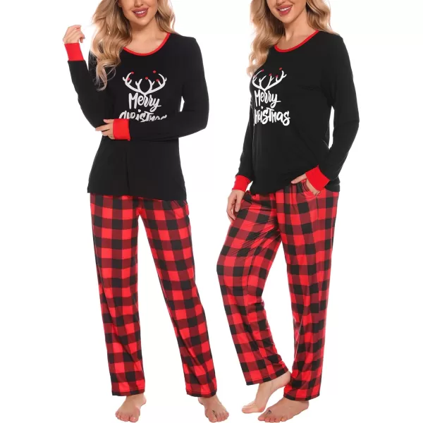 SWOMOG Couple Pajamas Set Christmas Matching Pjs Long Sleeve Set Xmas Printed Pajamas for MenampWomen Plaid Pants with PocketsMen Merry Christmasampplaid