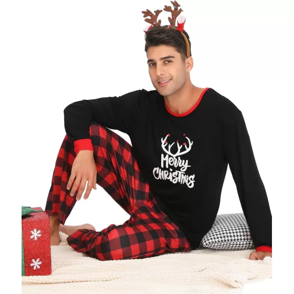 SWOMOG Couple Pajamas Set Christmas Matching Pjs Long Sleeve Set Xmas Printed Pajamas for MenampWomen Plaid Pants with PocketsMen Merry Christmasampplaid