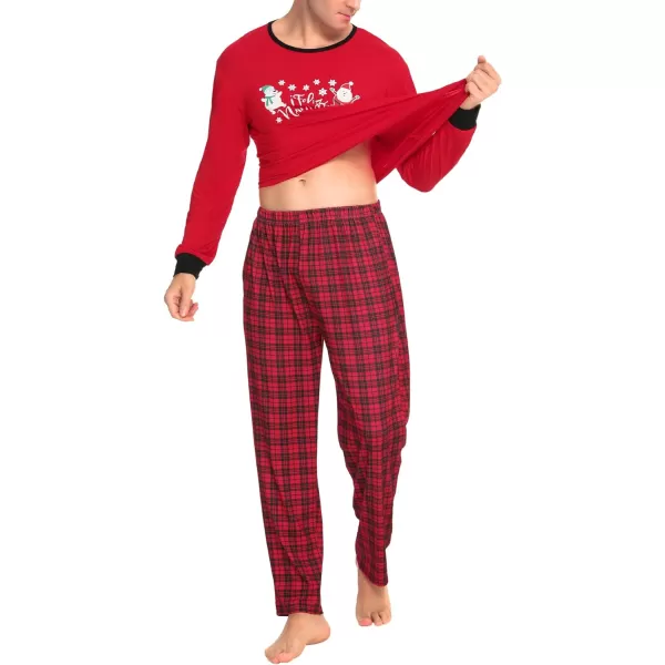 SWOMOG Couple Pajamas Set Christmas Matching Pjs Long Sleeve Set Xmas Printed Pajamas for MenampWomen Plaid Pants with PocketsMen Red Snowmanampplaid