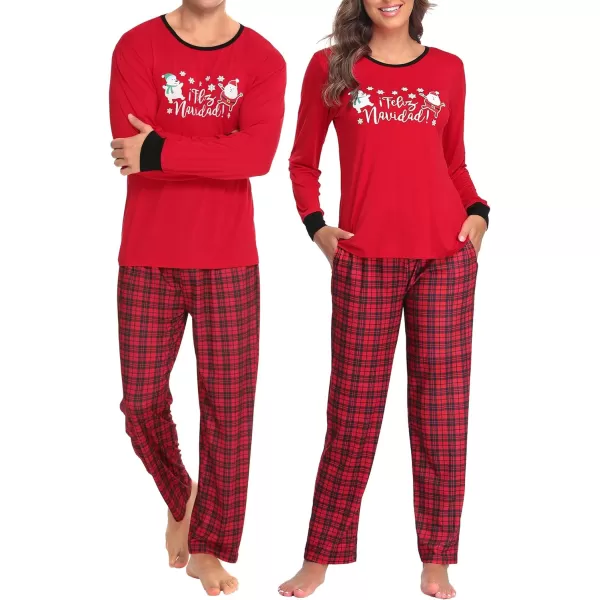 SWOMOG Couple Pajamas Set Christmas Matching Pjs Long Sleeve Set Xmas Printed Pajamas for MenampWomen Plaid Pants with PocketsMen Red Snowmanampplaid