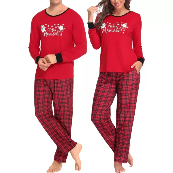 SWOMOG Couple Pajamas Set Christmas Matching Pjs Long Sleeve Set Xmas Printed Pajamas for MenampWomen Plaid Pants with PocketsMen Red Snowmanampplaid