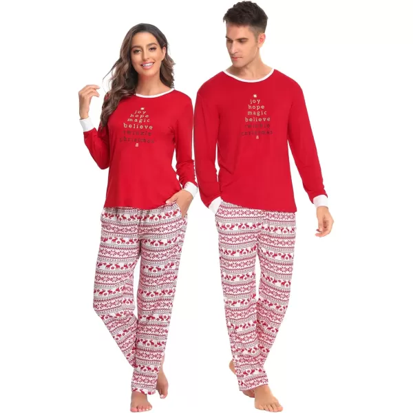 SWOMOG Couple Pajamas Set Christmas Matching Pjs Long Sleeve Set Xmas Printed Pajamas for MenampWomen Plaid Pants with PocketsMen Red Xmas Printamptree