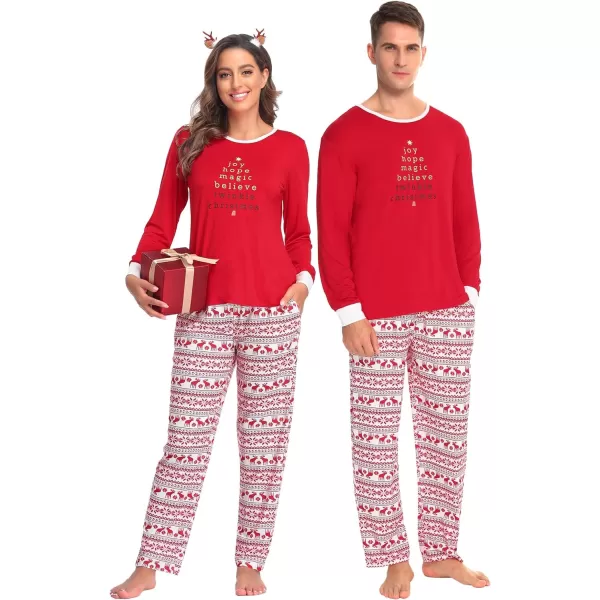 SWOMOG Couple Pajamas Set Christmas Matching Pjs Long Sleeve Set Xmas Printed Pajamas for MenampWomen Plaid Pants with PocketsMen Red Xmas Printamptree