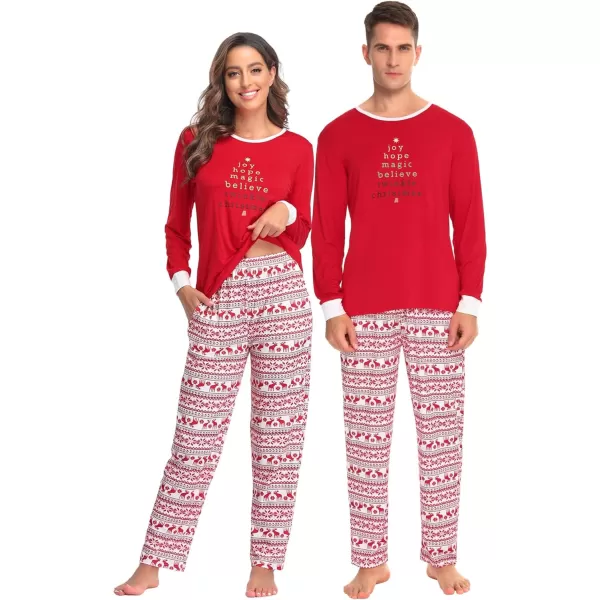 SWOMOG Couple Pajamas Set Christmas Matching Pjs Long Sleeve Set Xmas Printed Pajamas for MenampWomen Plaid Pants with PocketsMen Red Xmas Printamptree