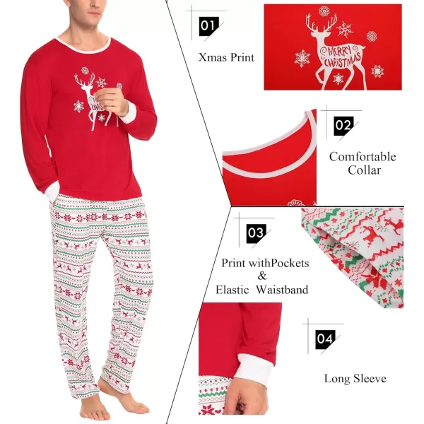 SWOMOG Couple Pajamas Set Christmas Matching Pjs Long Sleeve Set Xmas Printed Pajamas for MenampWomen Plaid Pants with PocketsMen Red Xmas Reindeer