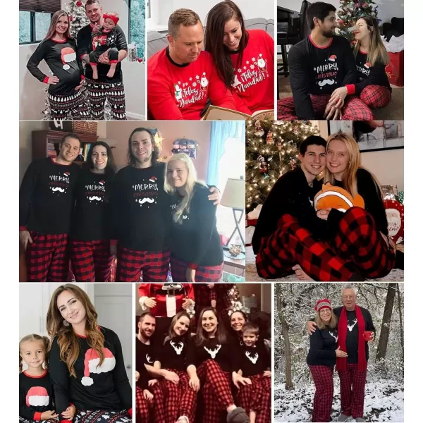 SWOMOG Couple Pajamas Set Christmas Matching Pjs Long Sleeve Set Xmas Printed Pajamas for MenampWomen Plaid Pants with PocketsMen Red Xmas Reindeer