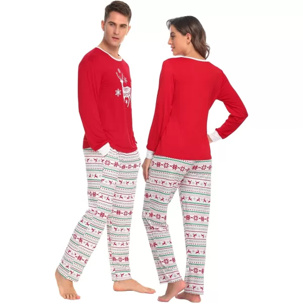 SWOMOG Couple Pajamas Set Christmas Matching Pjs Long Sleeve Set Xmas Printed Pajamas for MenampWomen Plaid Pants with PocketsMen Red Xmas Reindeer