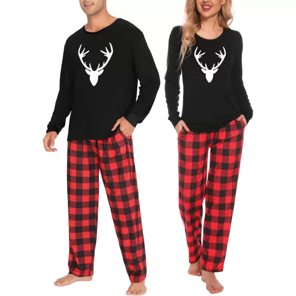 SWOMOG Couple Pajamas Set Christmas Matching Pjs Long Sleeve Set Xmas Printed Pajamas for MenampWomen Plaid Pants with PocketsMen Reindeer ampPlaid