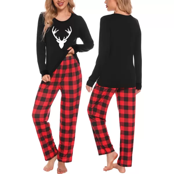 SWOMOG Couple Pajamas Set Christmas Matching Pjs Long Sleeve Set Xmas Printed Pajamas for MenampWomen Plaid Pants with PocketsMen Reindeer ampPlaid