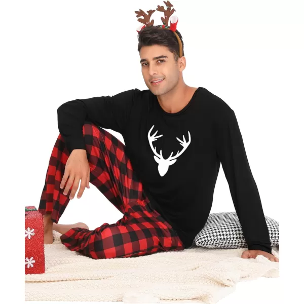 SWOMOG Couple Pajamas Set Christmas Matching Pjs Long Sleeve Set Xmas Printed Pajamas for MenampWomen Plaid Pants with PocketsMen Reindeer ampPlaid