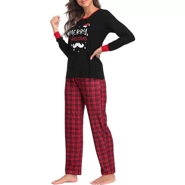 SWOMOG Couple Pajamas Set Christmas Matching Pjs Long Sleeve Set Xmas Printed Pajamas for MenampWomen Plaid Pants with PocketsWomen Black Merry Christmasampplaid