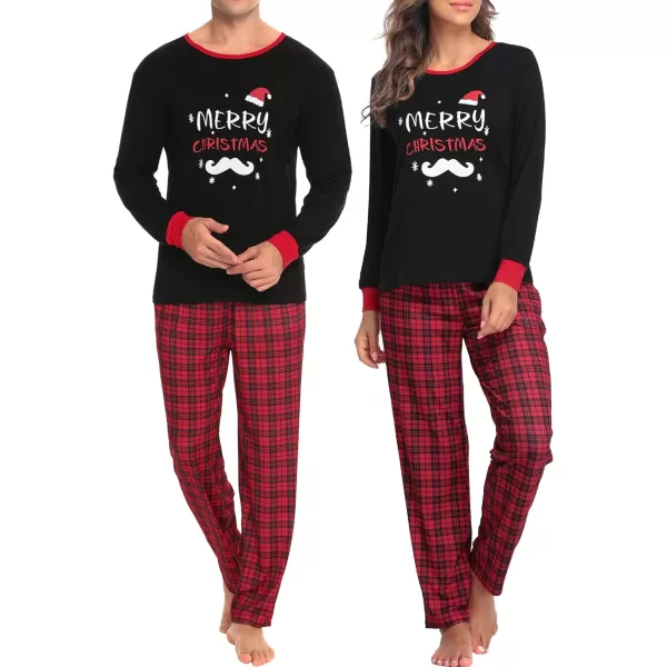 SWOMOG Couple Pajamas Set Christmas Matching Pjs Long Sleeve Set Xmas Printed Pajamas for MenampWomen Plaid Pants with PocketsWomen Black Merry Christmasampplaid