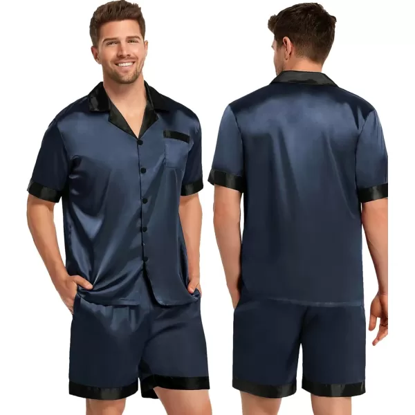 SWOMOG Couples Matching Pajama Set Silk Satin Short Sleeve Pjs Set Top and Shorts Sleepwear Soft ButtonDown LoungewearMen Deep Grey