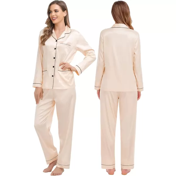 SWOMOG Couples Matching Pajamas Set Satin Long Sleeve Sleepwear Soft Button Down Pj Set Silk LoungewearMen Champagne