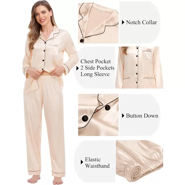 SWOMOG Couples Matching Pajamas Set Satin Long Sleeve Sleepwear Soft Button Down Pj Set Silk LoungewearMen Champagne