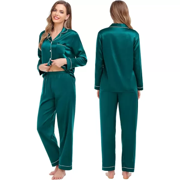 SWOMOG Couples Matching Pajamas Set Satin Long Sleeve Sleepwear Soft Button Down Pj Set Silk LoungewearMen Green