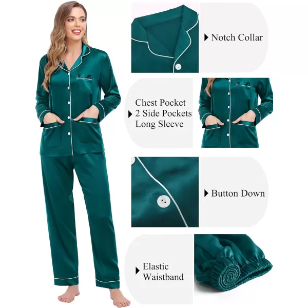 SWOMOG Couples Matching Pajamas Set Satin Long Sleeve Sleepwear Soft Button Down Pj Set Silk LoungewearMen Green