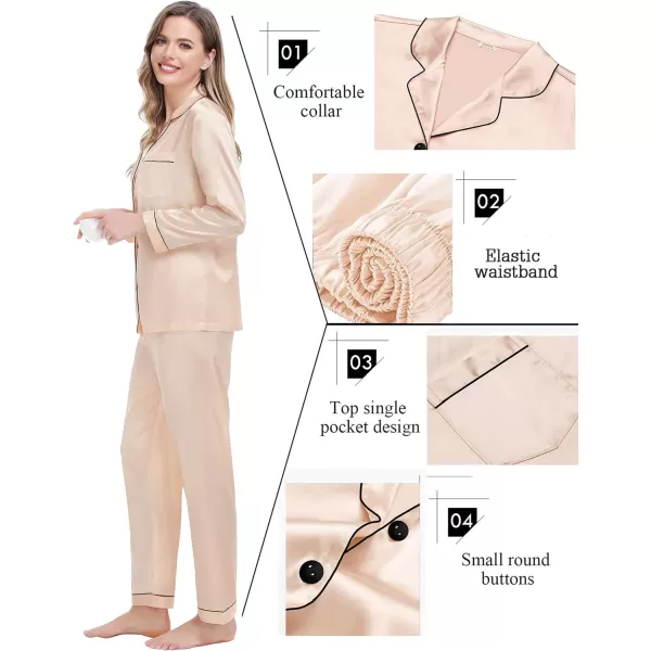 SWOMOG Couples Matching Pajamas Set Silk Satin Long Sleeve Sleepwear Soft Button Down Loungewear Pj SetMen Champagne