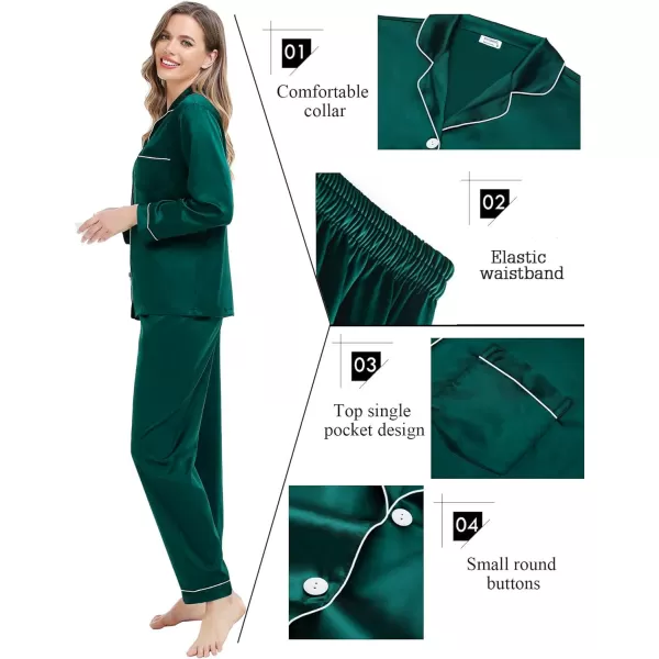 SWOMOG Couples Matching Pajamas Set Silk Satin Long Sleeve Sleepwear Soft Button Down Loungewear Pj SetMen Deep Green