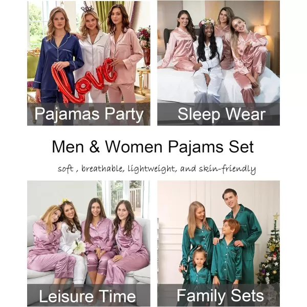 SWOMOG Couples Matching Pajamas Set Silk Satin Long Sleeve Sleepwear Soft Button Down Loungewear Pj SetMen Deep Navy Blue