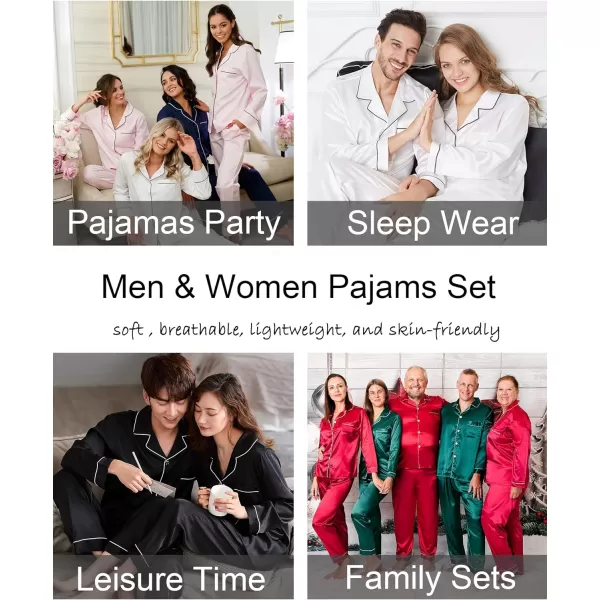 SWOMOG Couples Matching Pajamas Set Silk Satin Long Sleeve Sleepwear Soft Button Down Loungewear Pj SetMen White