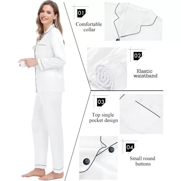 SWOMOG Couples Matching Pajamas Set Silk Satin Long Sleeve Sleepwear Soft Button Down Loungewear Pj SetMen White