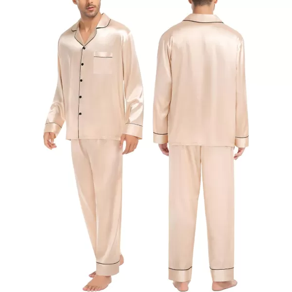 SWOMOG Couples Matching Pajamas Sets Silk Satin Long Sleeve Button Down Sleepwear 2 Pieces Classic LoungewearMen Champagne