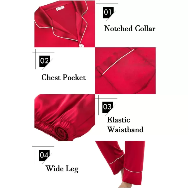 SWOMOG Couples Matching Pajamas Sets Silk Satin Long Sleeve Button Down Sleepwear 2 Pieces Classic LoungewearMen Red