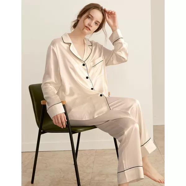 SWOMOG Couples Matching Pajamas Sets Silk Satin Long Sleeve Button Down Sleepwear 2 Pieces Classic LoungewearWomen Champagne