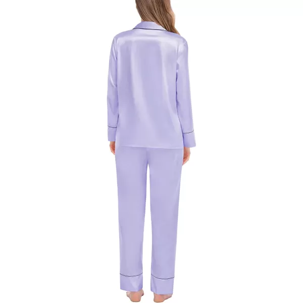 SWOMOG Couples Matching Pajamas Sets Silk Satin Long Sleeve Button Down Sleepwear 2 Pieces Classic LoungewearWomen Lavender