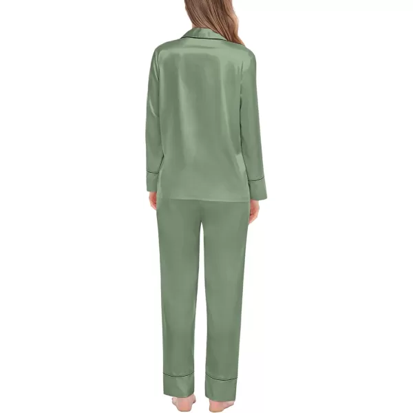 SWOMOG Couples Matching Pajamas Sets Silk Satin Long Sleeve Button Down Sleepwear 2 Pieces Classic LoungewearWomen Matcha