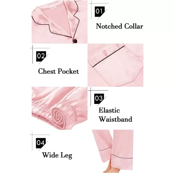 SWOMOG Couples Matching Pajamas Sets Silk Satin Long Sleeve Button Down Sleepwear 2 Pieces Classic LoungewearWomen Sakura Pink