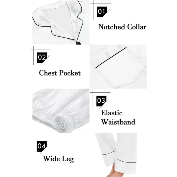 SWOMOG Couples Matching Pajamas Sets Silk Satin Long Sleeve Button Down Sleepwear 2 Pieces Classic LoungewearWomen White