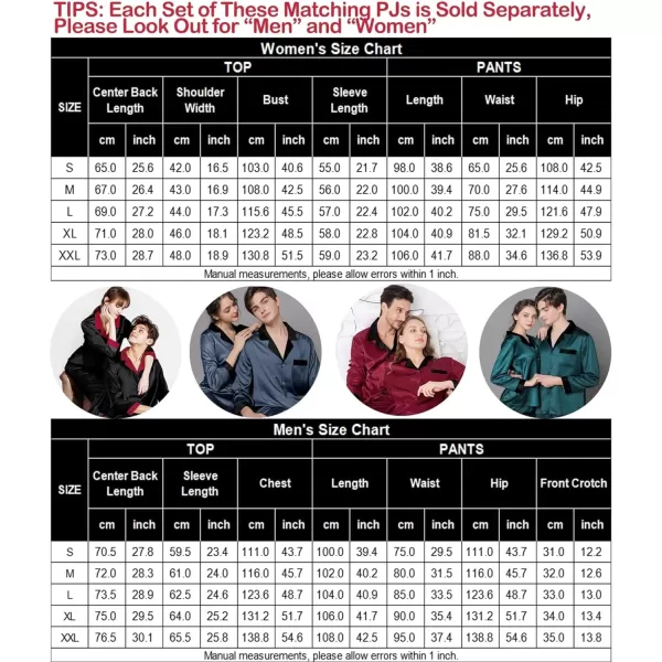 SWOMOG Couples Matching Pajamas Sets Silk Satin Long Sleeve Sleepwear ButtonDown Soft Loungewear Loose Pjs SetMen Black