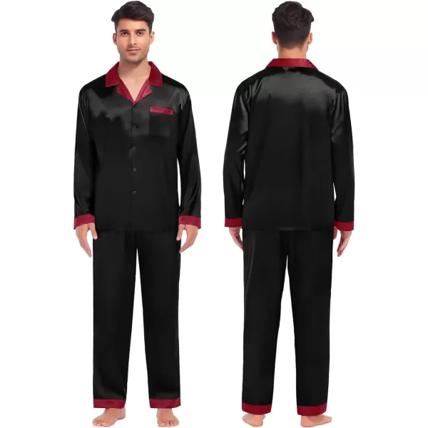 SWOMOG Couples Matching Pajamas Sets Silk Satin Long Sleeve Sleepwear ButtonDown Soft Loungewear Loose Pjs SetMen Black