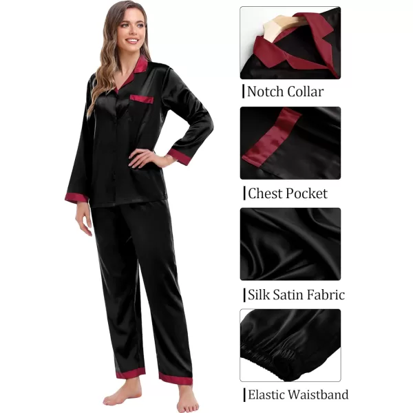 SWOMOG Couples Matching Pajamas Sets Silk Satin Long Sleeve Sleepwear ButtonDown Soft Loungewear Loose Pjs SetMen Black