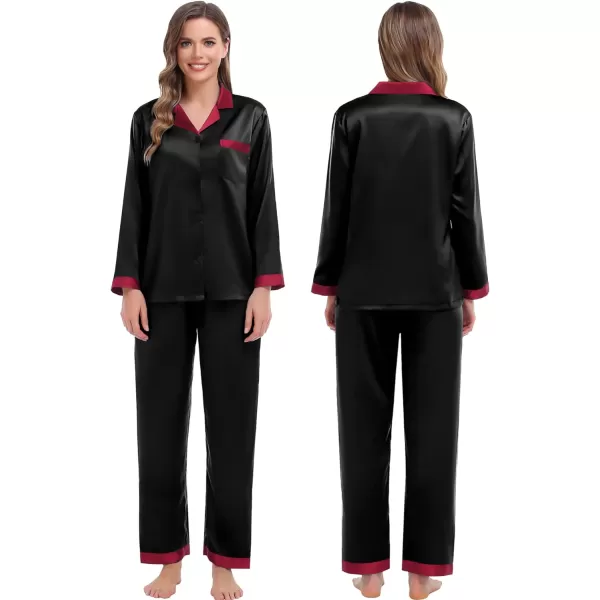 SWOMOG Couples Matching Pajamas Sets Silk Satin Long Sleeve Sleepwear ButtonDown Soft Loungewear Loose Pjs SetMen Black