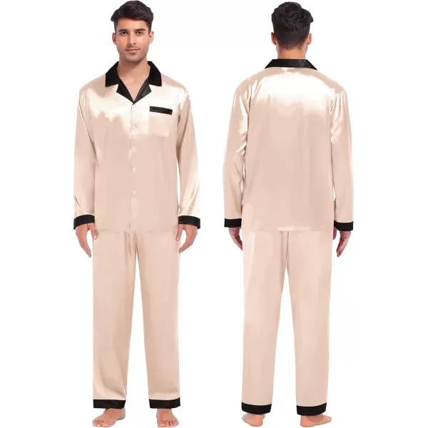 SWOMOG Couples Matching Pajamas Sets Silk Satin Long Sleeve Sleepwear ButtonDown Soft Loungewear Loose Pjs SetMen Champagne