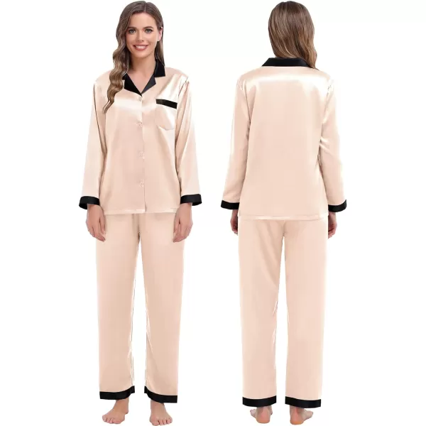 SWOMOG Couples Matching Pajamas Sets Silk Satin Long Sleeve Sleepwear ButtonDown Soft Loungewear Loose Pjs SetMen Champagne