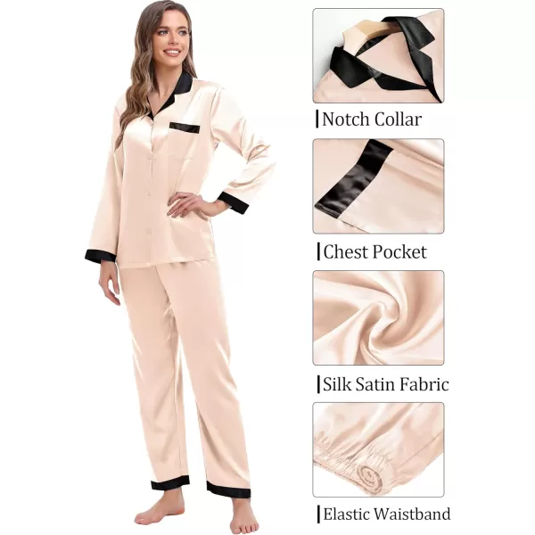 SWOMOG Couples Matching Pajamas Sets Silk Satin Long Sleeve Sleepwear ButtonDown Soft Loungewear Loose Pjs SetMen Champagne