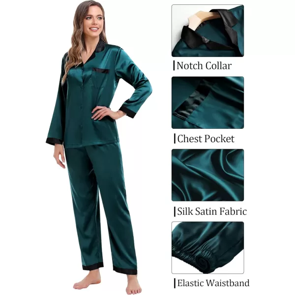 SWOMOG Couples Matching Pajamas Sets Silk Satin Long Sleeve Sleepwear ButtonDown Soft Loungewear Loose Pjs SetMen Deep Green