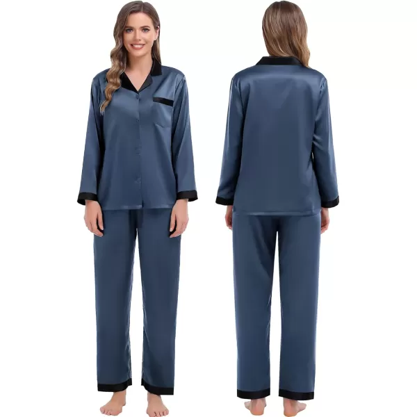 SWOMOG Couples Matching Pajamas Sets Silk Satin Long Sleeve Sleepwear ButtonDown Soft Loungewear Loose Pjs SetMen Deep Grey