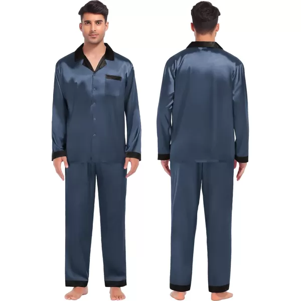 SWOMOG Couples Matching Pajamas Sets Silk Satin Long Sleeve Sleepwear ButtonDown Soft Loungewear Loose Pjs SetMen Deep Grey