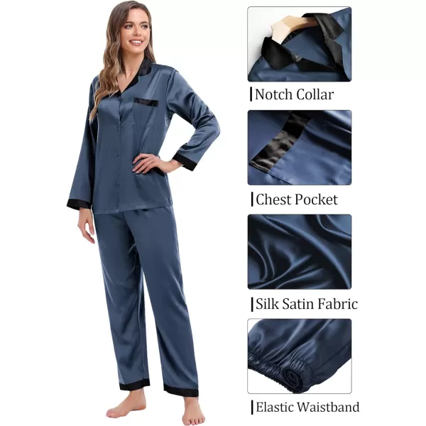 SWOMOG Couples Matching Pajamas Sets Silk Satin Long Sleeve Sleepwear ButtonDown Soft Loungewear Loose Pjs SetMen Deep Grey