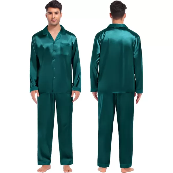 SWOMOG Couples Matching Pajamas Sets Silk Satin Long Sleeve Sleepwear ButtonDown Soft Loungewear Loose Pjs SetMen Pure Green