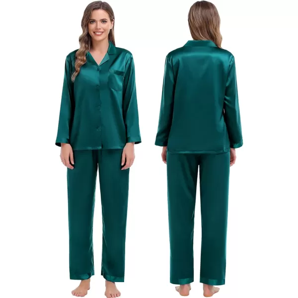 SWOMOG Couples Matching Pajamas Sets Silk Satin Long Sleeve Sleepwear ButtonDown Soft Loungewear Loose Pjs SetMen Pure Green