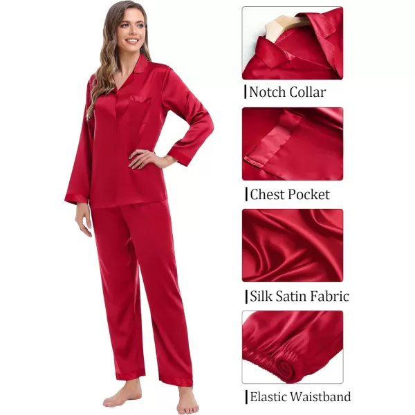 SWOMOG Couples Matching Pajamas Sets Silk Satin Long Sleeve Sleepwear ButtonDown Soft Loungewear Loose Pjs SetMen Pure Red