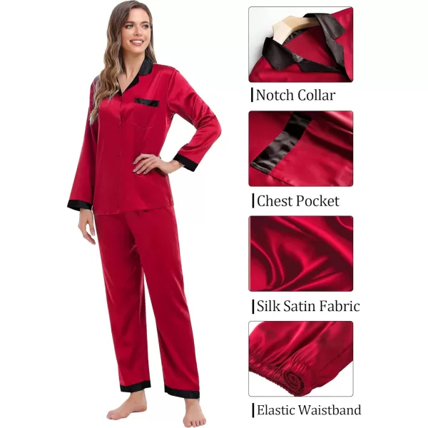 SWOMOG Couples Matching Pajamas Sets Silk Satin Long Sleeve Sleepwear ButtonDown Soft Loungewear Loose Pjs SetMen Red