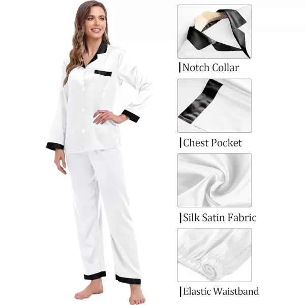 SWOMOG Couples Matching Pajamas Sets Silk Satin Long Sleeve Sleepwear ButtonDown Soft Loungewear Loose Pjs SetMen White