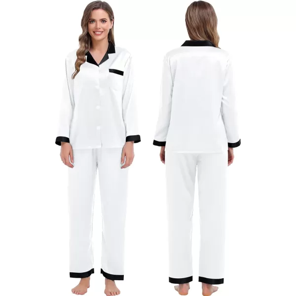 SWOMOG Couples Matching Pajamas Sets Silk Satin Long Sleeve Sleepwear ButtonDown Soft Loungewear Loose Pjs SetMen White